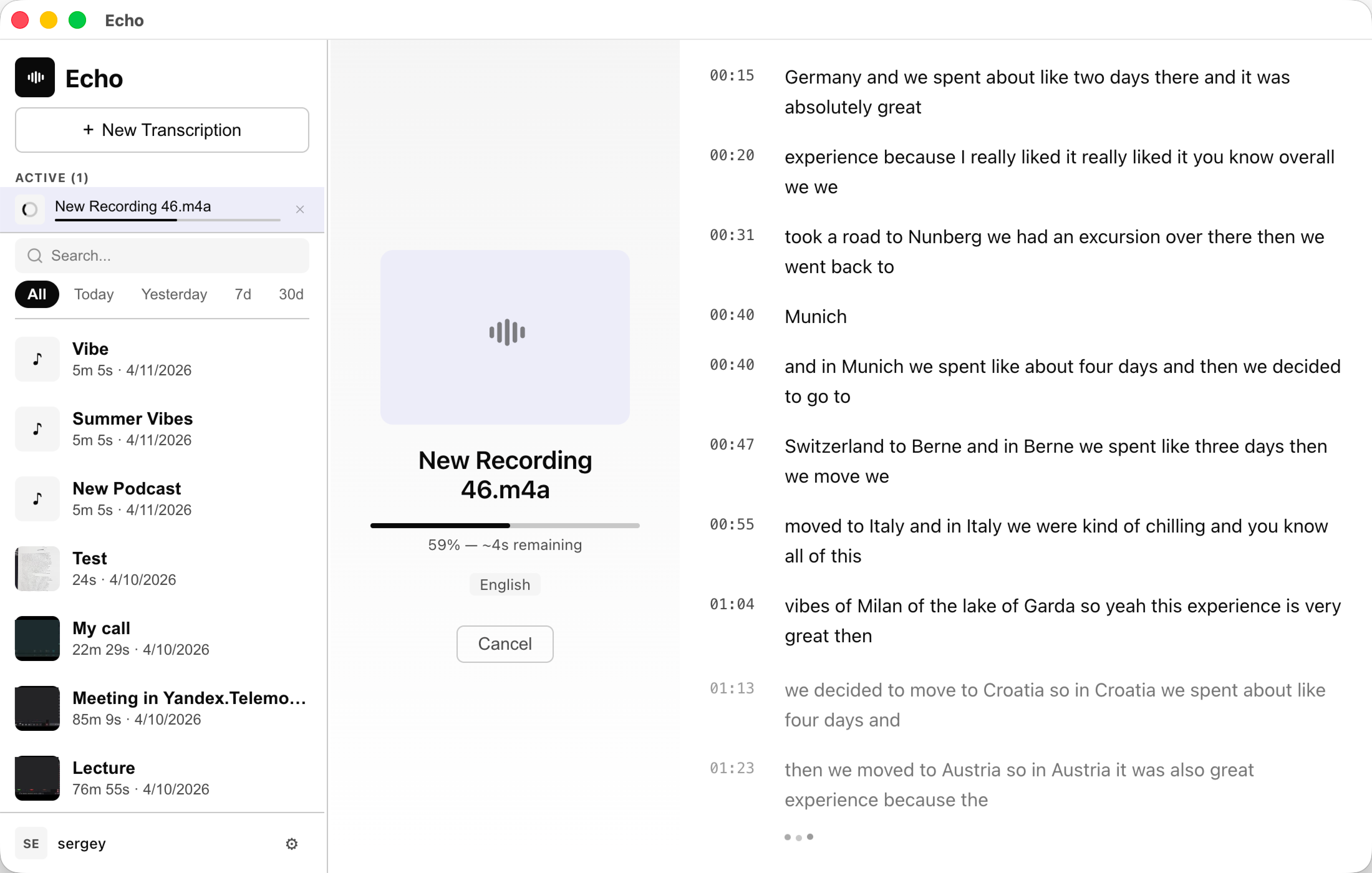 Echo transcribing audio in real-time